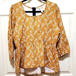 Matilda Jane Women's Peplum Top Shay Ditsy Floral Large Yellow